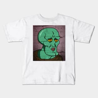 Handsome Squidward Distressed Style Vector Draw Kids T-Shirt